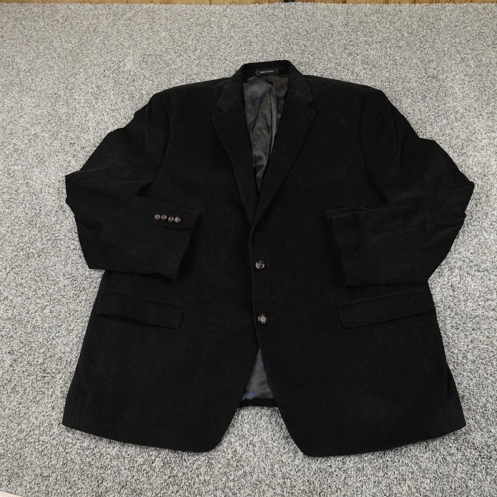 Ralph Lauren Jacket Mens 50 Black Corduroy Paisley Button Sport Over Coat Blazer